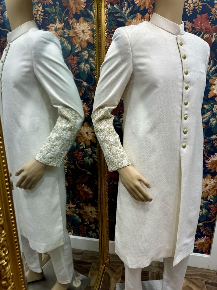 Elegant Offwhite Jamawar Shirwani 